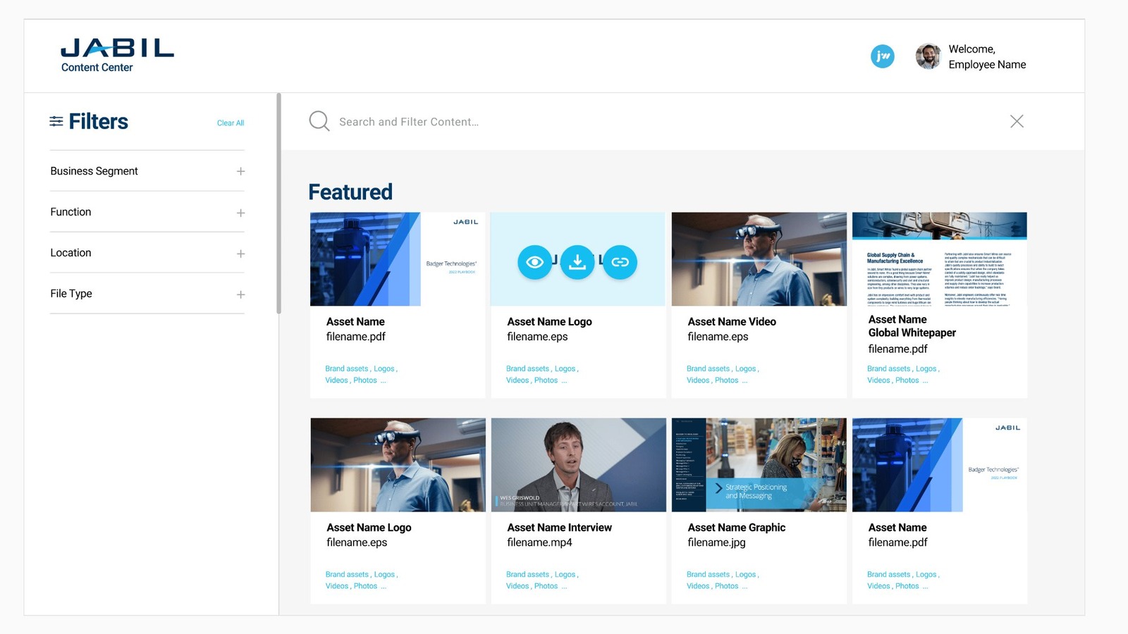 Jabil Content Center final platform — Featured content grid
