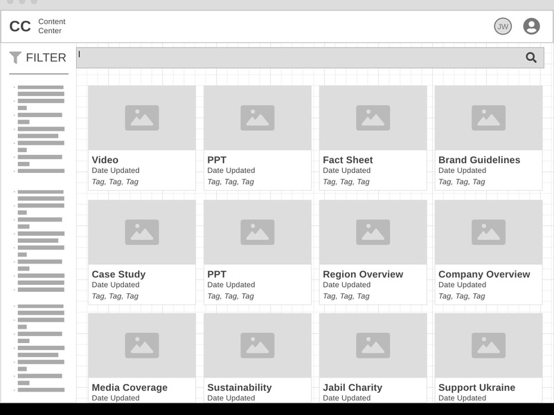 Mid-fidelity wireframe of Content Center