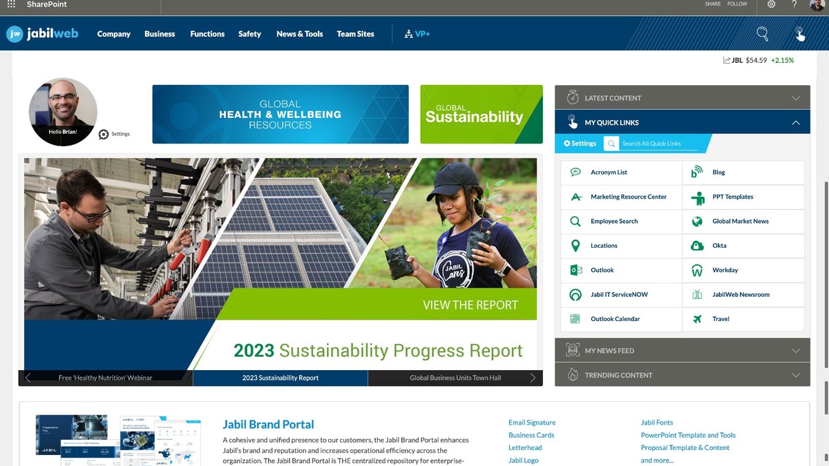 JabilWeb global intranet platform