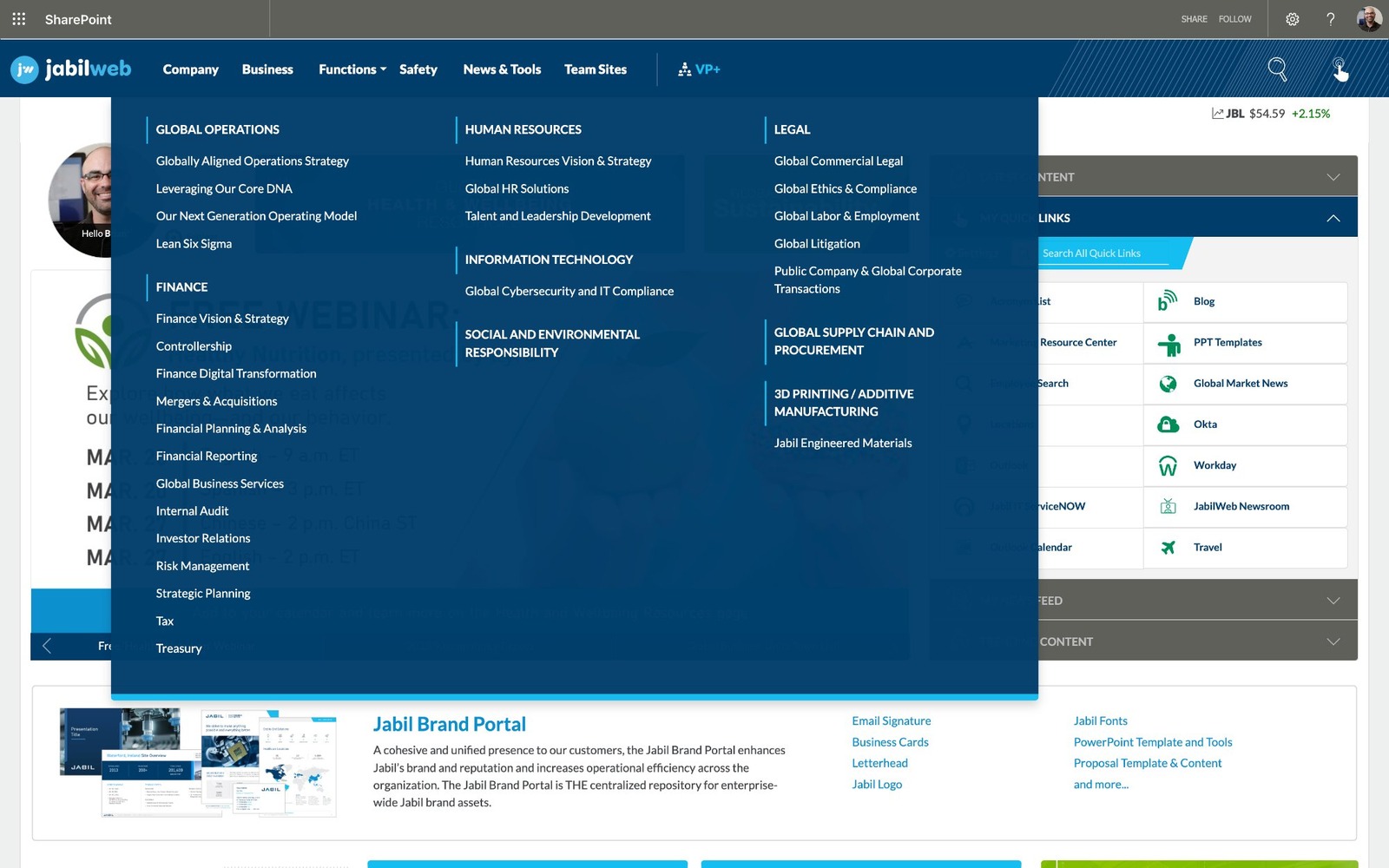 JabilWeb mega navigation showing global information architecture